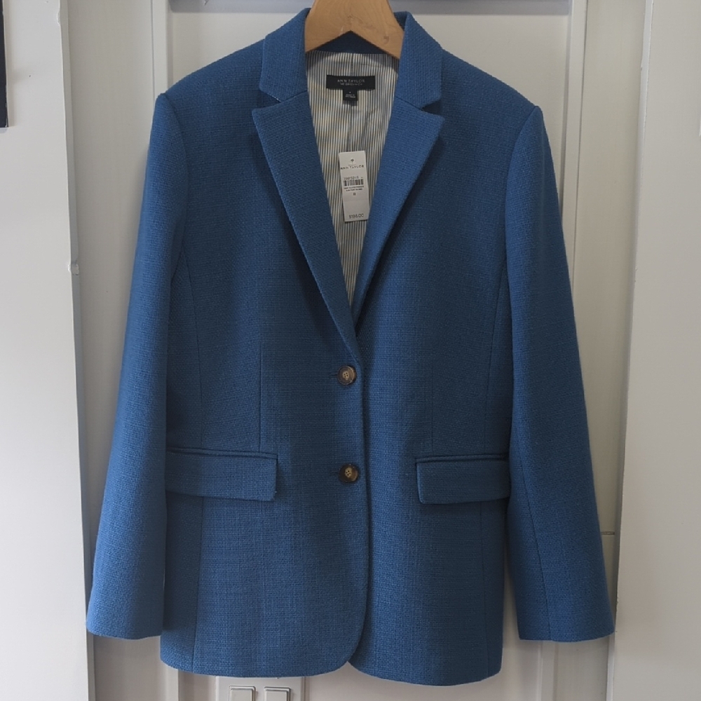 Ann Taylor Tweed Blue Blazer Jacket Size 8 - Picture 1 of 13